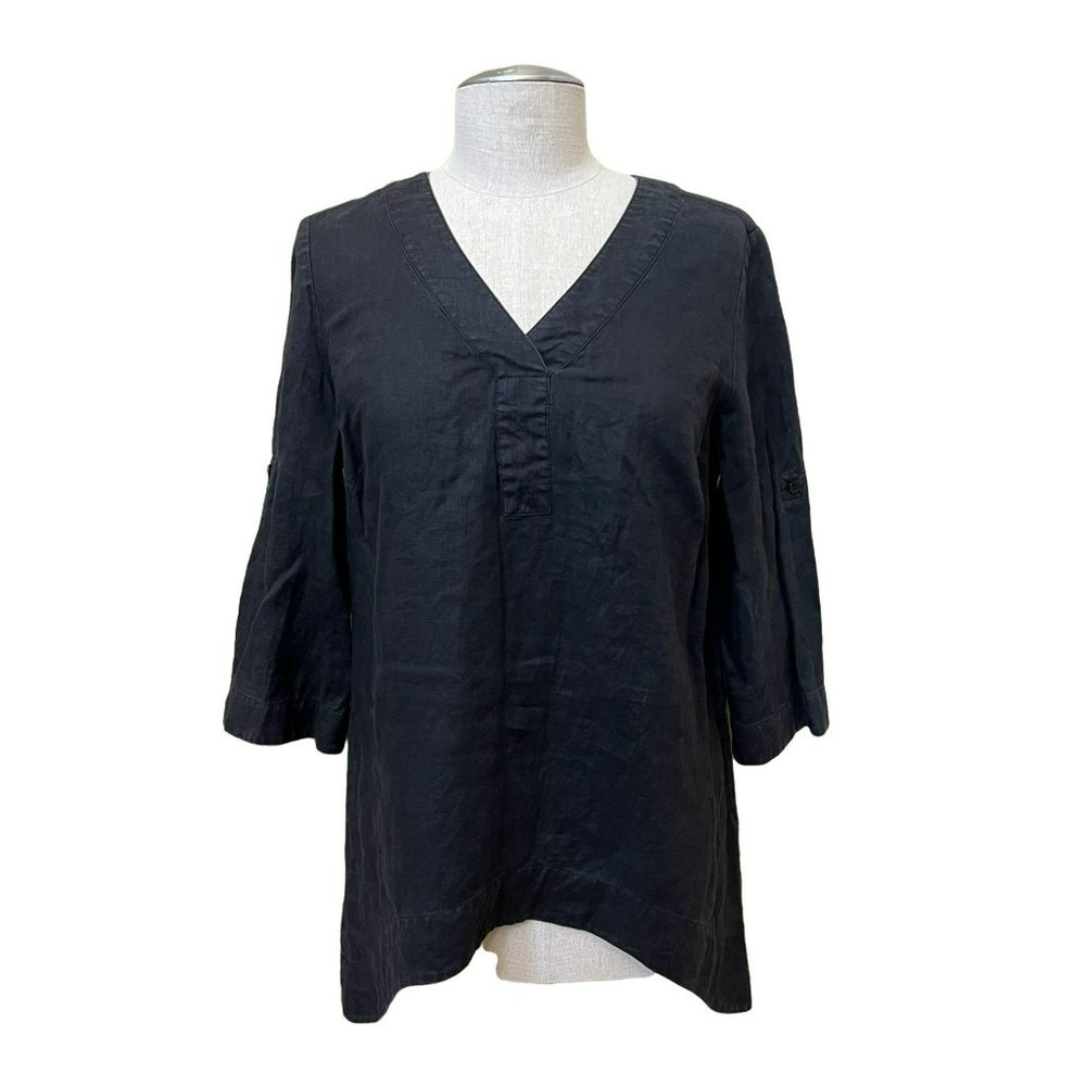 Women's Neiman Marcus Linen V-Neck 3/4 Sleeve Tunic Top, Size Medium